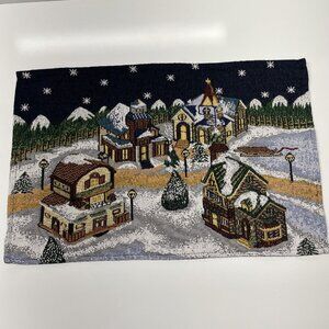 Set of 3 Tapestry Christmas Village Placemats Winter Snow Kitchen Mountains Blue